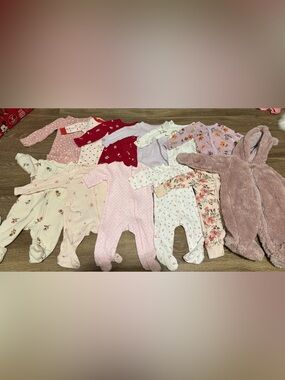Pack of Girls' Pink Floral and Solid Footie One-Pieces